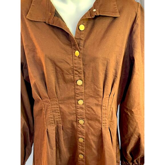 Petal And Pup Phoenix Mini Dress Brown Denim Cinched Long Sleeve Fall Size XL - Picture 8 of 15